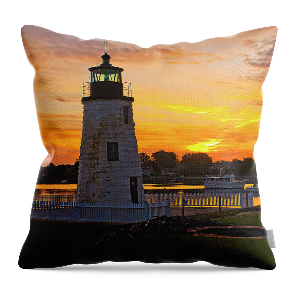 Estock Throw Pillow featuring the digital art Goat Island Light, Newport, Ri by Claudia Uripos