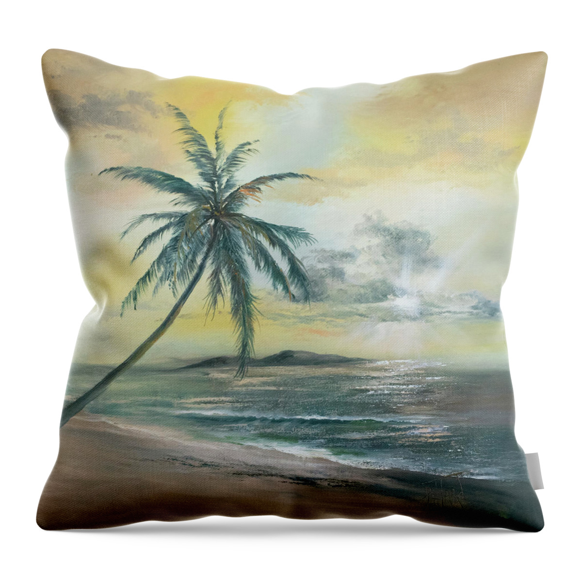 Sunset Throw Pillow featuring the painting Golden Beach Sunset by Lynne Pittard