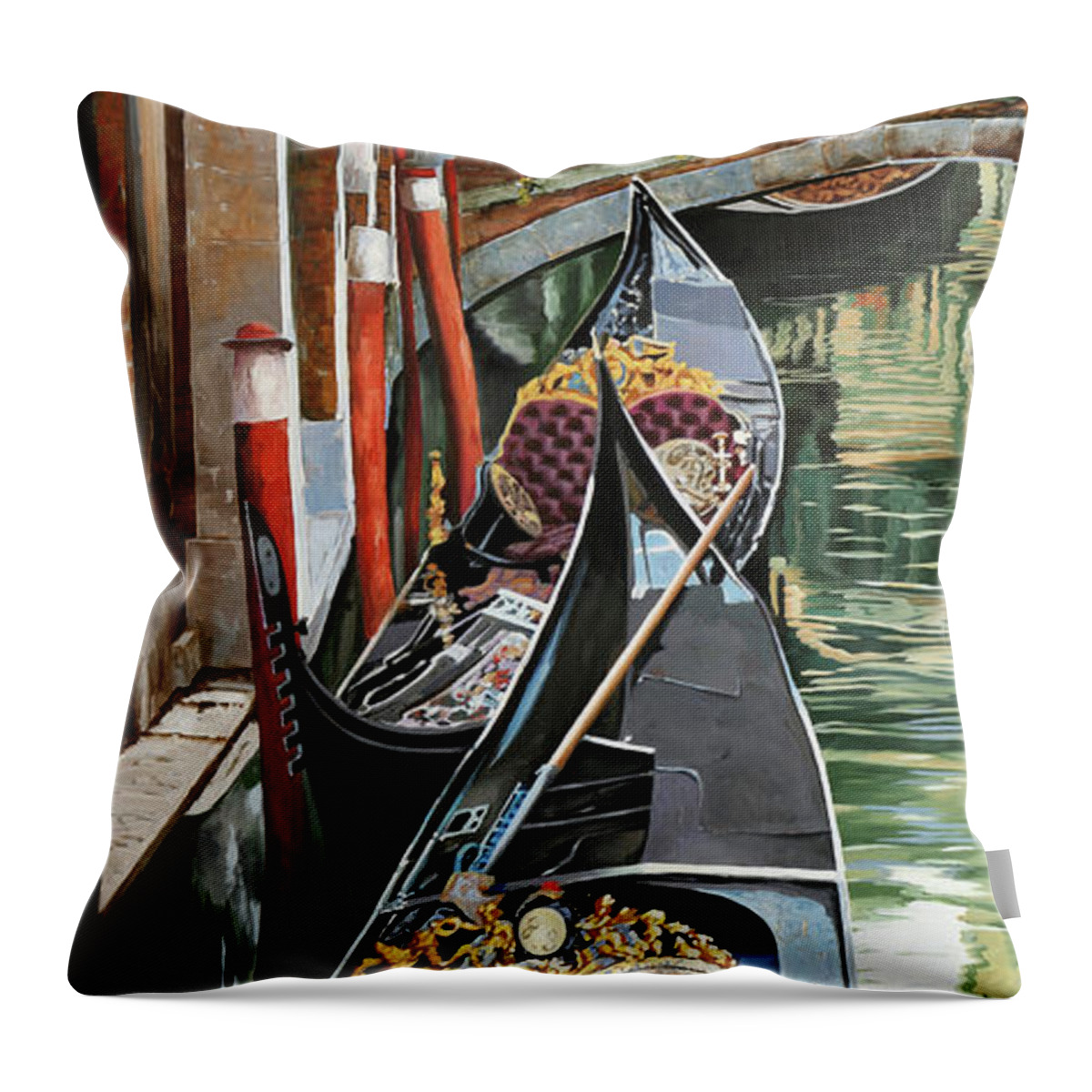 Gondola Throw Pillow featuring the painting Gondole Colorate by Guido Borelli