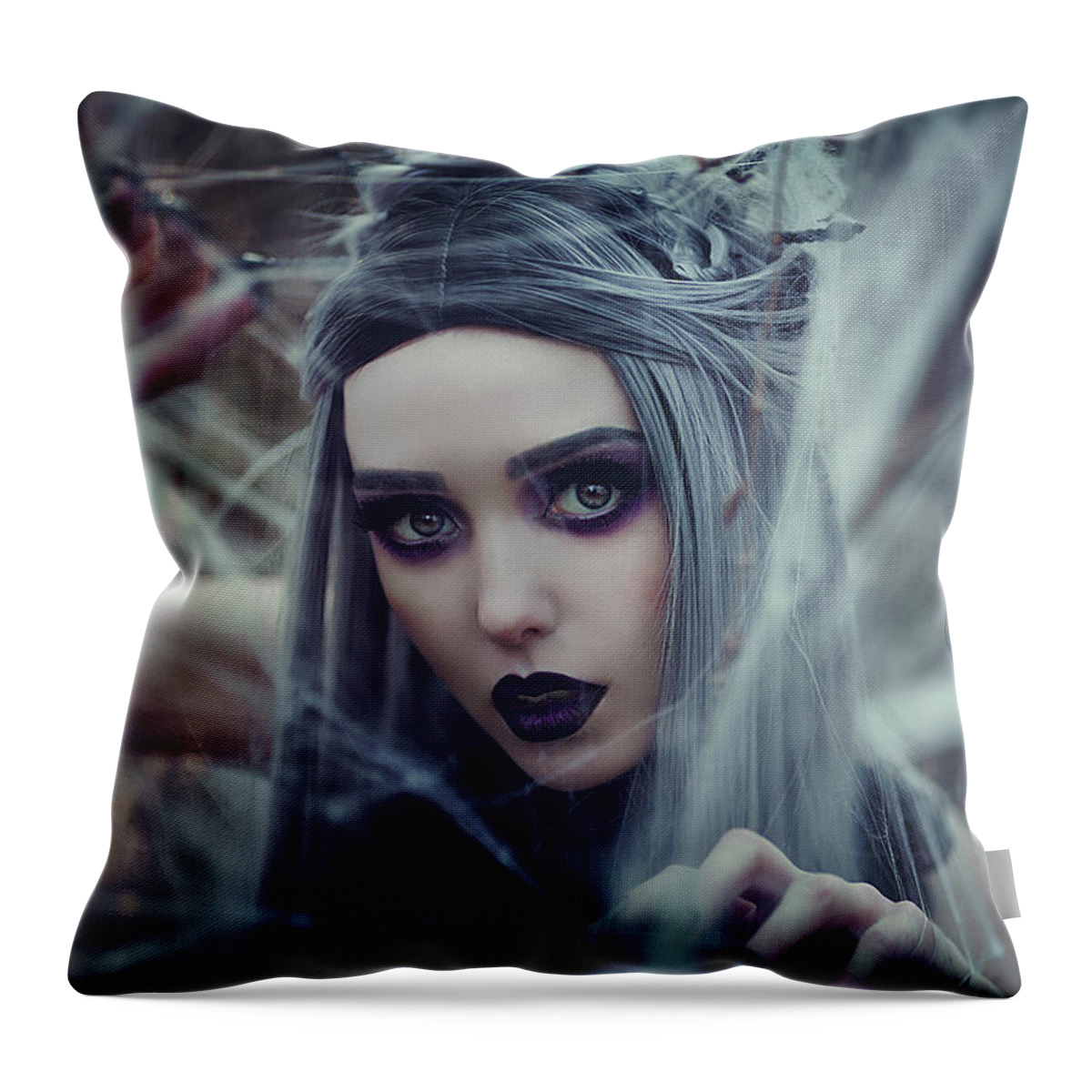 Gothic girl with pale skin . Throw Pillow by Marina Zharinova - Pixels