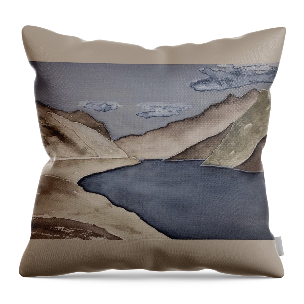 Watercolor Throw Pillow featuring the painting Gray Land Lore by John Klobucher