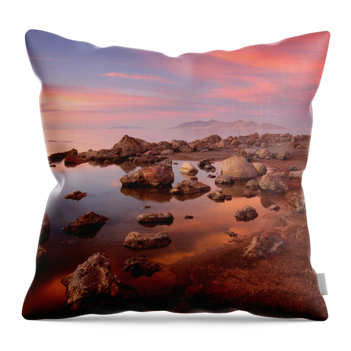 Utah Throw Pillow featuring the photograph Great Salt Lake Sunset Glow - Great Salt Lake, Utah by Brett Pelletier