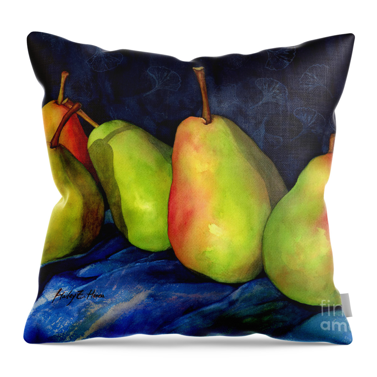 Pear Throw Pillow featuring the painting Green Pears by Hailey E Herrera