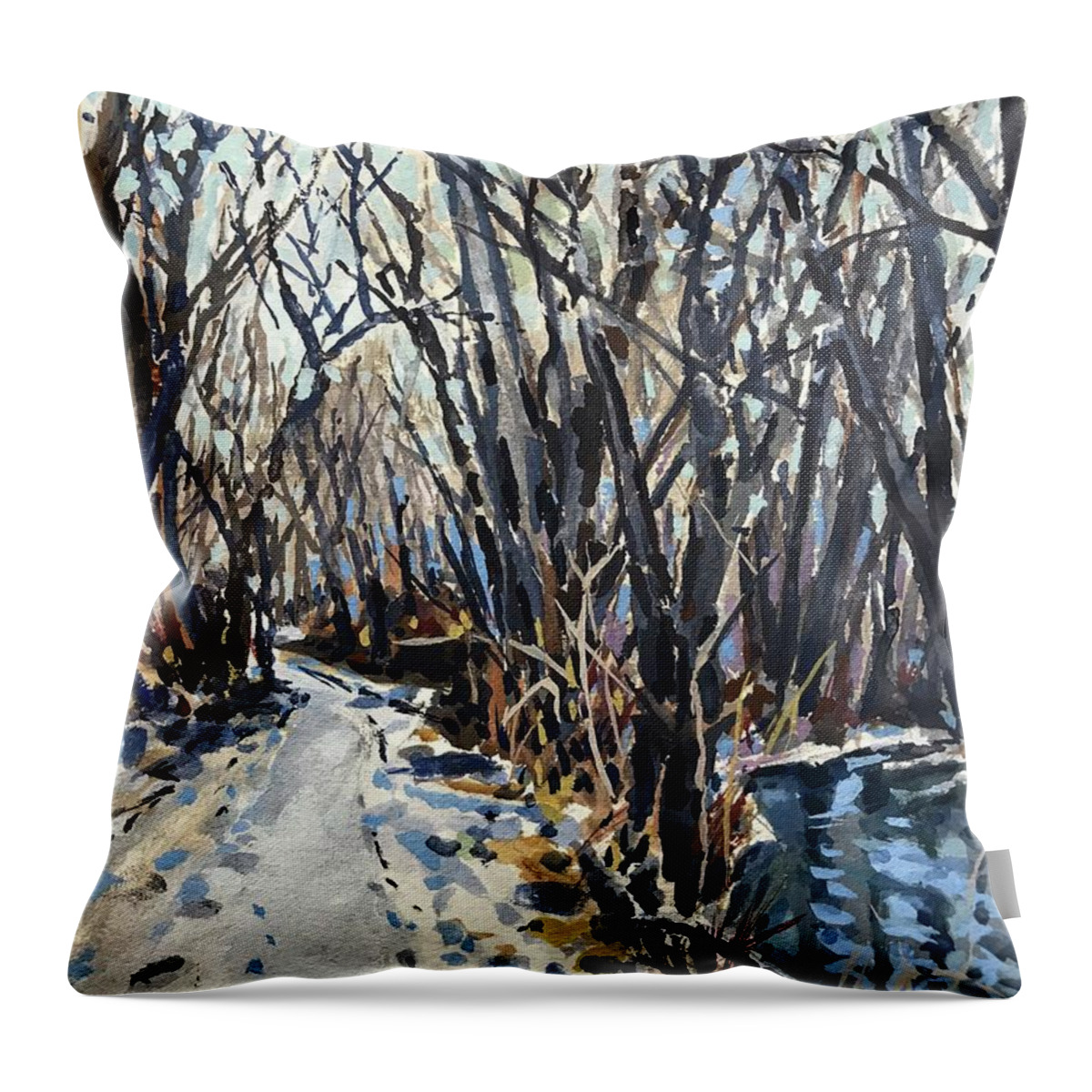 Snow Greenbelt Throw Pillow featuring the painting Greenbelt Snow study by Les Herman