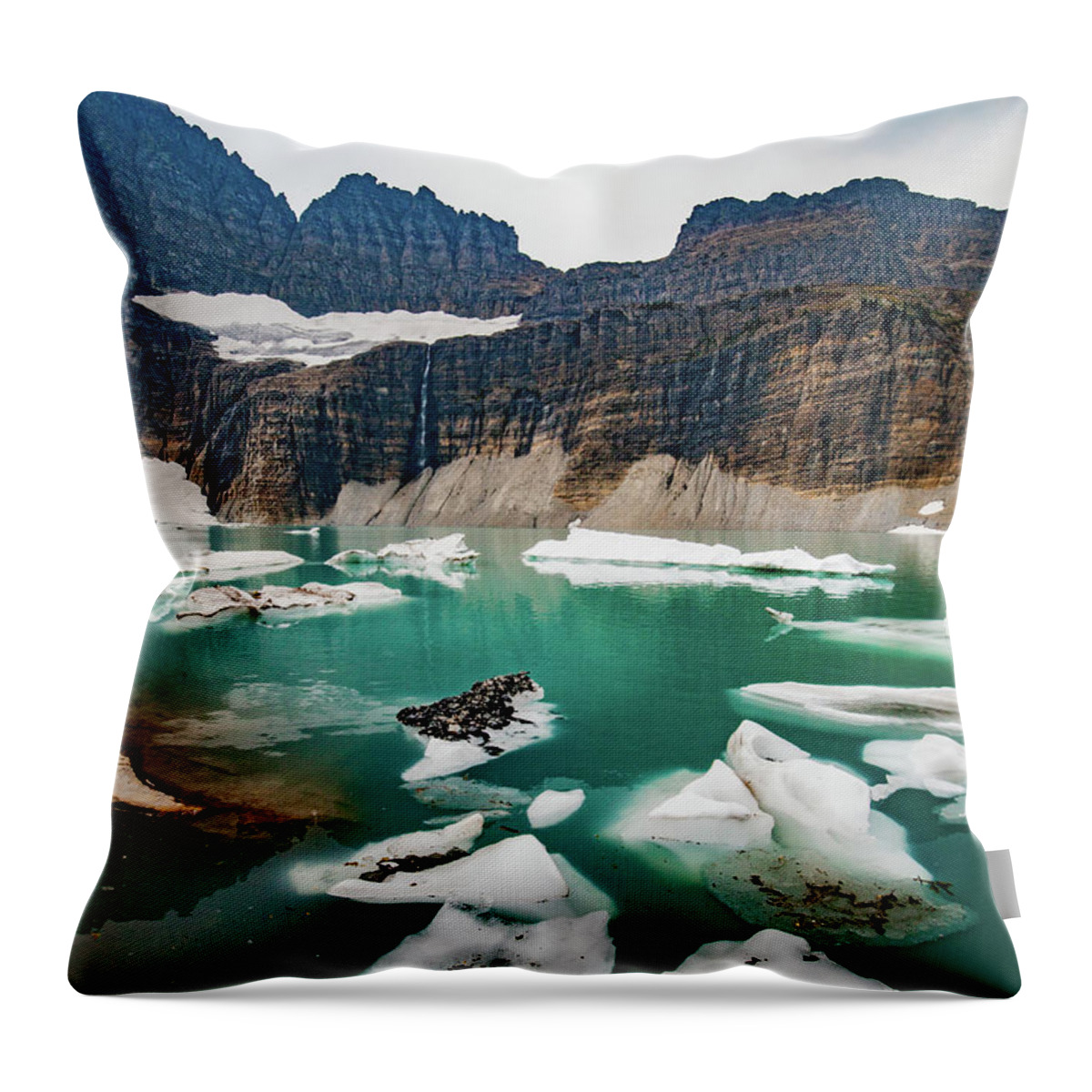 Glacial Lake Throw Pillow featuring the photograph Grinnell Glacial Lake at Glacier National Park by Lon Dittrick