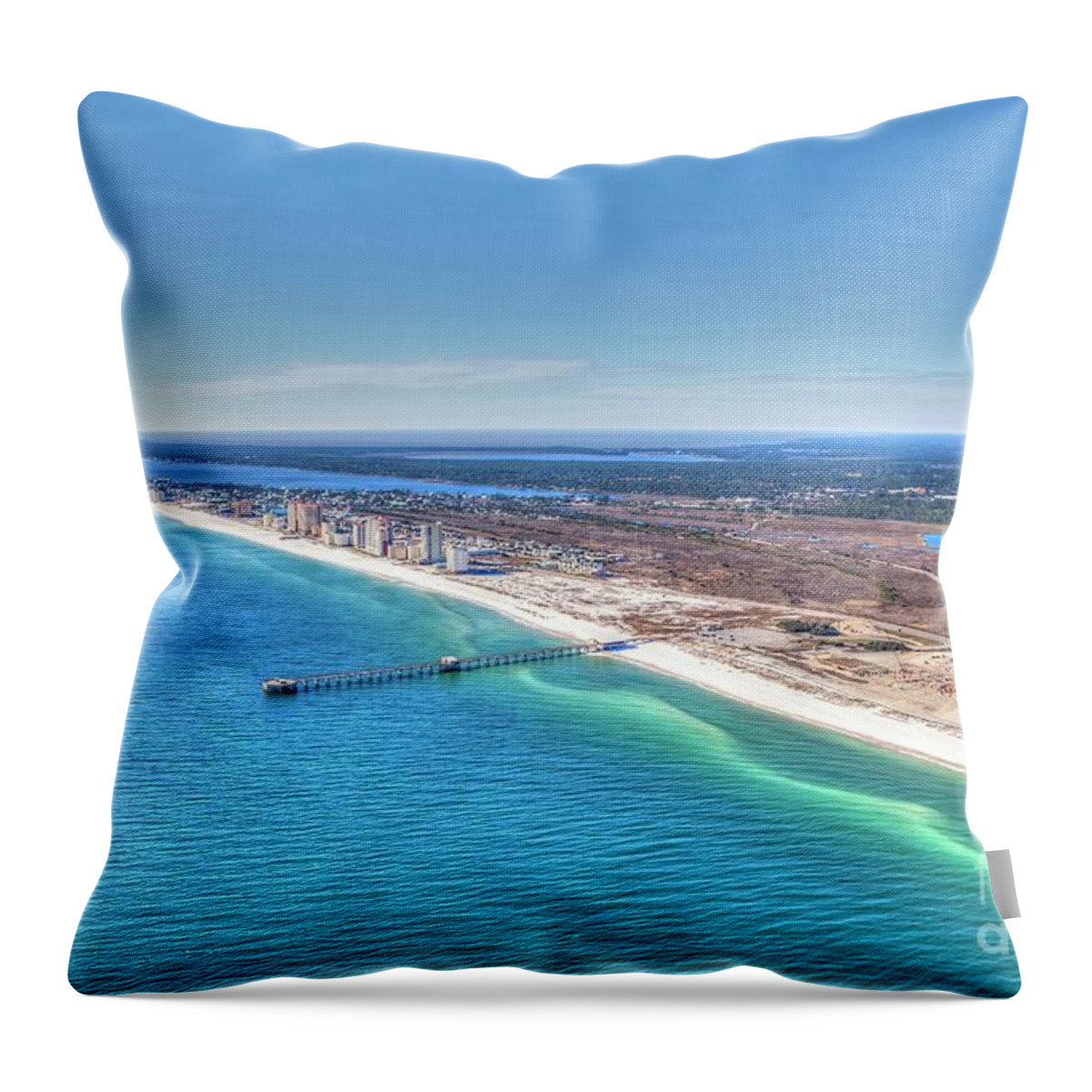  Throw Pillow featuring the photograph GSP Pier and Beach by Gulf Coast Aerials -