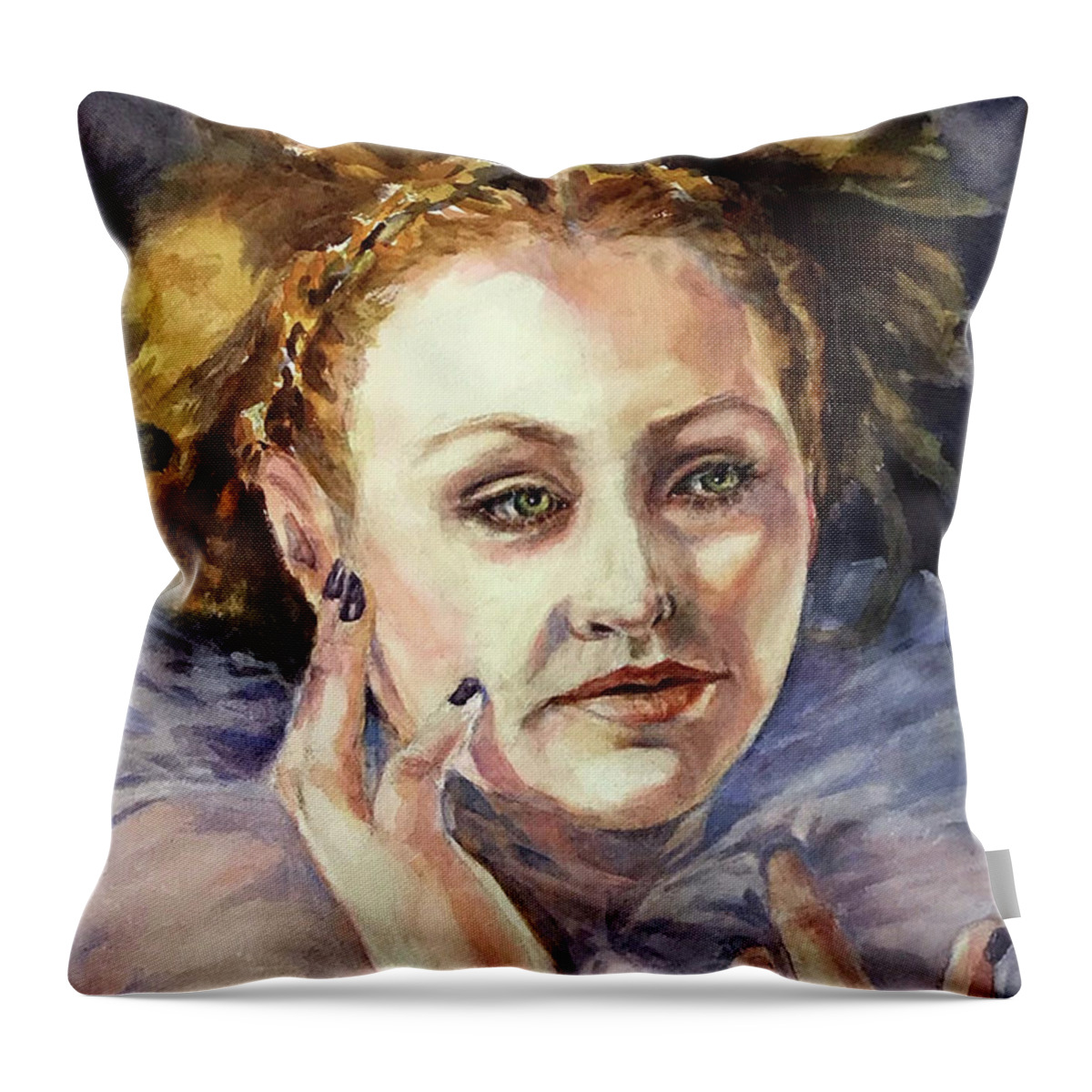 Portrait Throw Pillow featuring the painting Gwenhwyfar II by Judith Levins