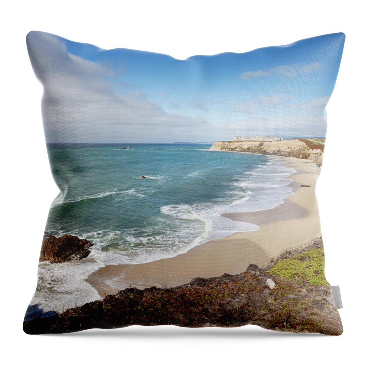 Water's Edge Throw Pillow featuring the photograph Half Moon Bay California by Stevegeer