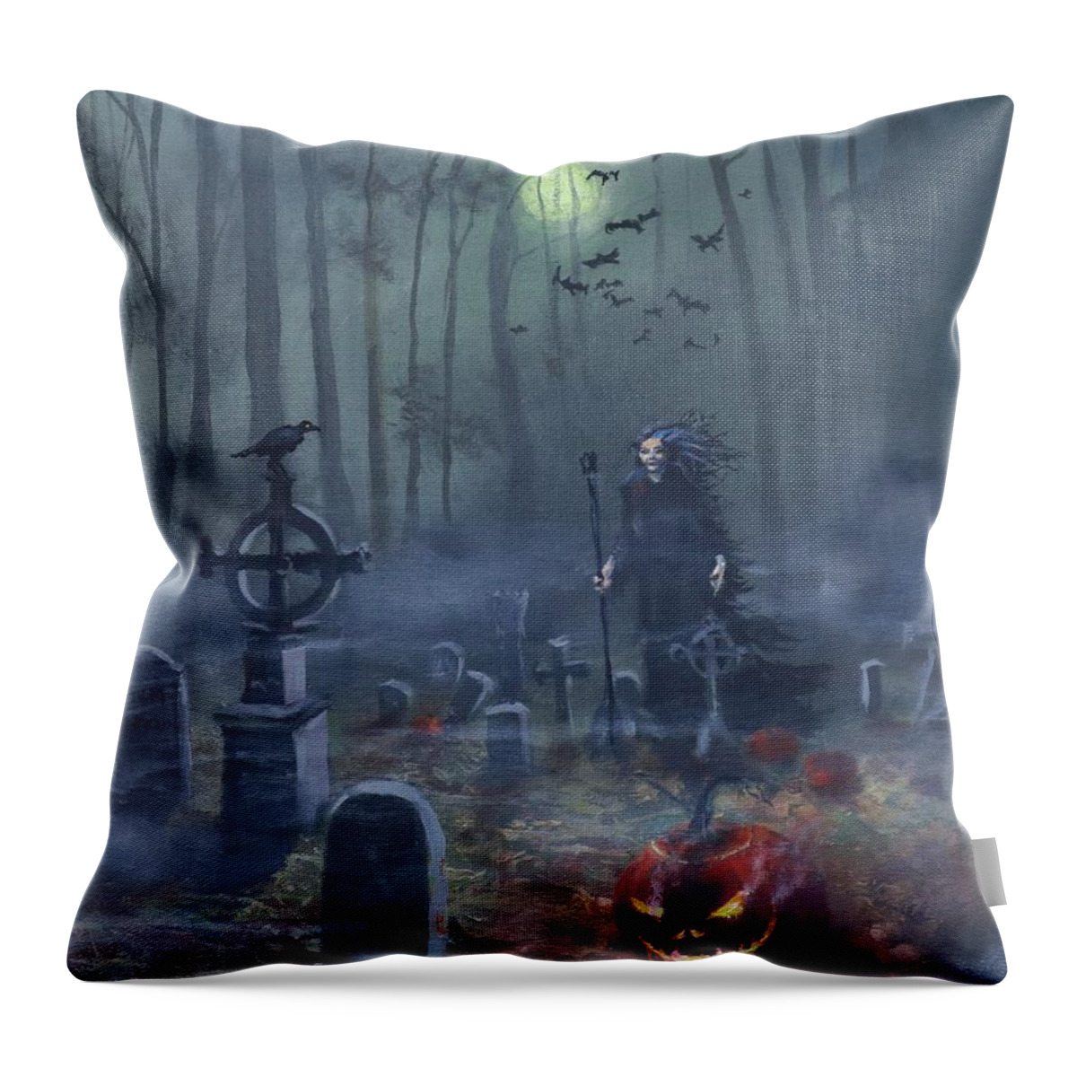 Halloween Throw Pillow featuring the painting Halloween Night by Tom Shropshire