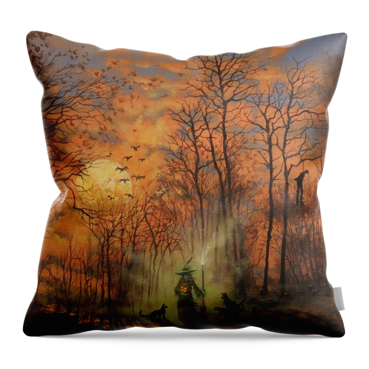 Halloween Throw Pillow featuring the painting Halloween Witch by Tom Shropshire
