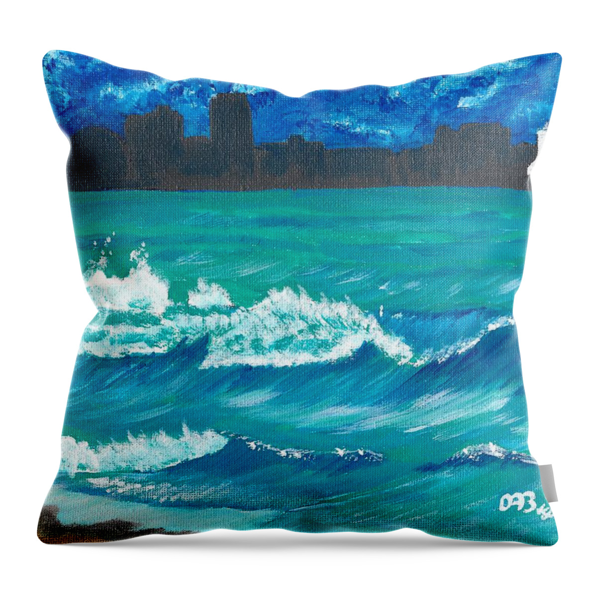 Wave Throw Pillow featuring the painting Hamilton Beach by David Bigelow