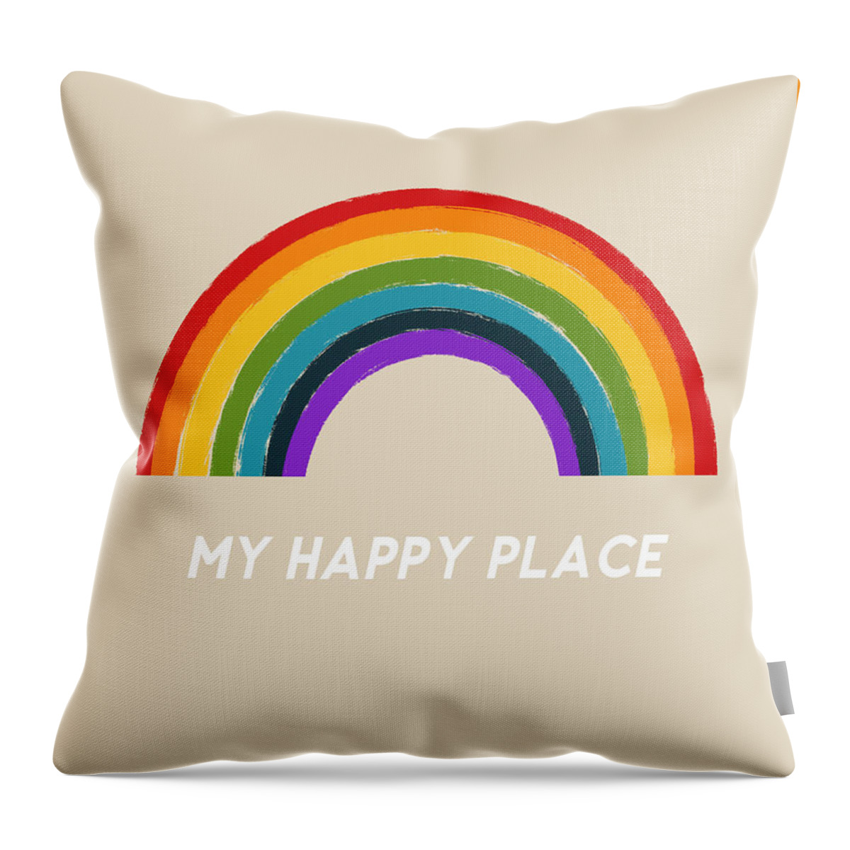 Rainbow Throw Pillow featuring the mixed media Happy Place Rainbow- Art by Linda Woods by Linda Woods