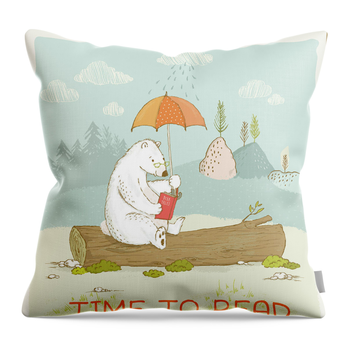 Bear Throw Pillow featuring the photograph Happy reading bear with quote time to read by Matthias Hauser