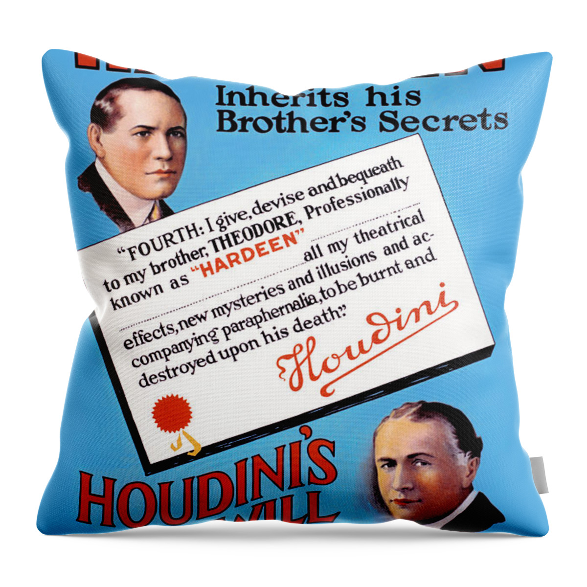 Will Throw Pillow featuring the painting Hardeen inherits his brother's secrets by Carey and Sons Lith.