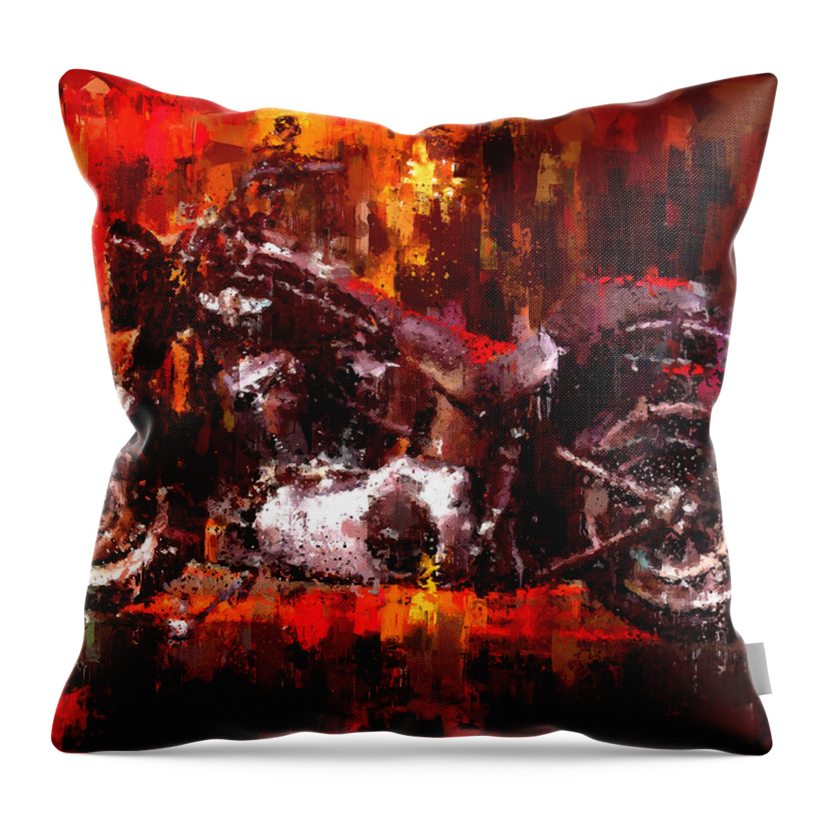  Impressionism Throw Pillow featuring the painting Harley Davidson Fat Boy dark by Vart Studio