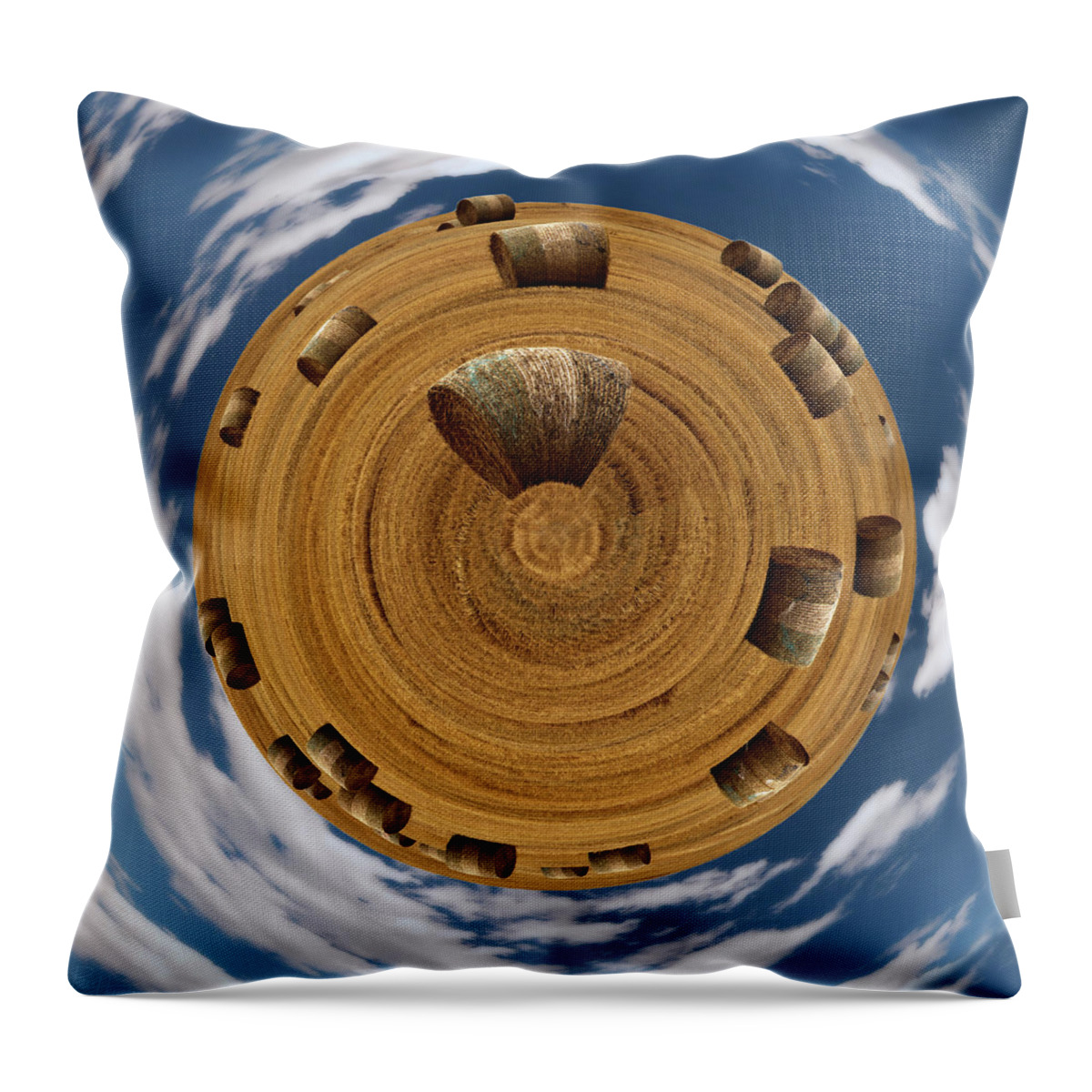 Hay Little Planet Planet Farm Bales Round Wheat Straw Circular Haybale Stubble Cloud Sky Nd North Dakota Farm Farming Ag Agriculture Cows Feed Harvest Throw Pillow featuring the photograph Hay Planet by Peter Herman