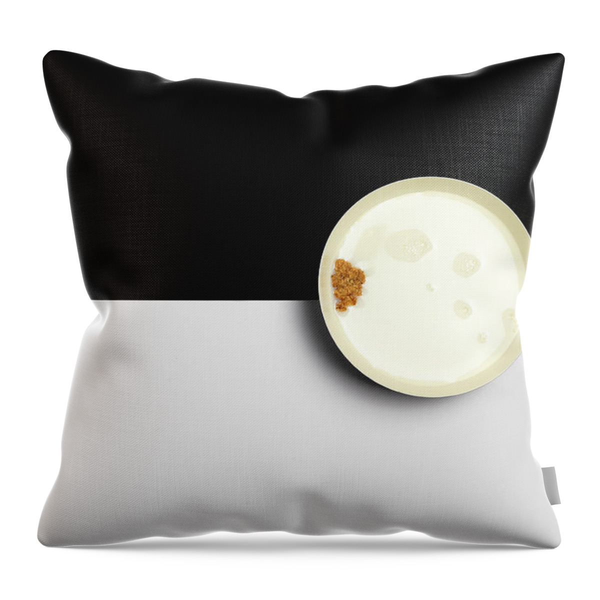 Breakfast Throw Pillow featuring the photograph Healthy breakfast with Ceramic bowl filled with milk and a piece by Michalakis Ppalis