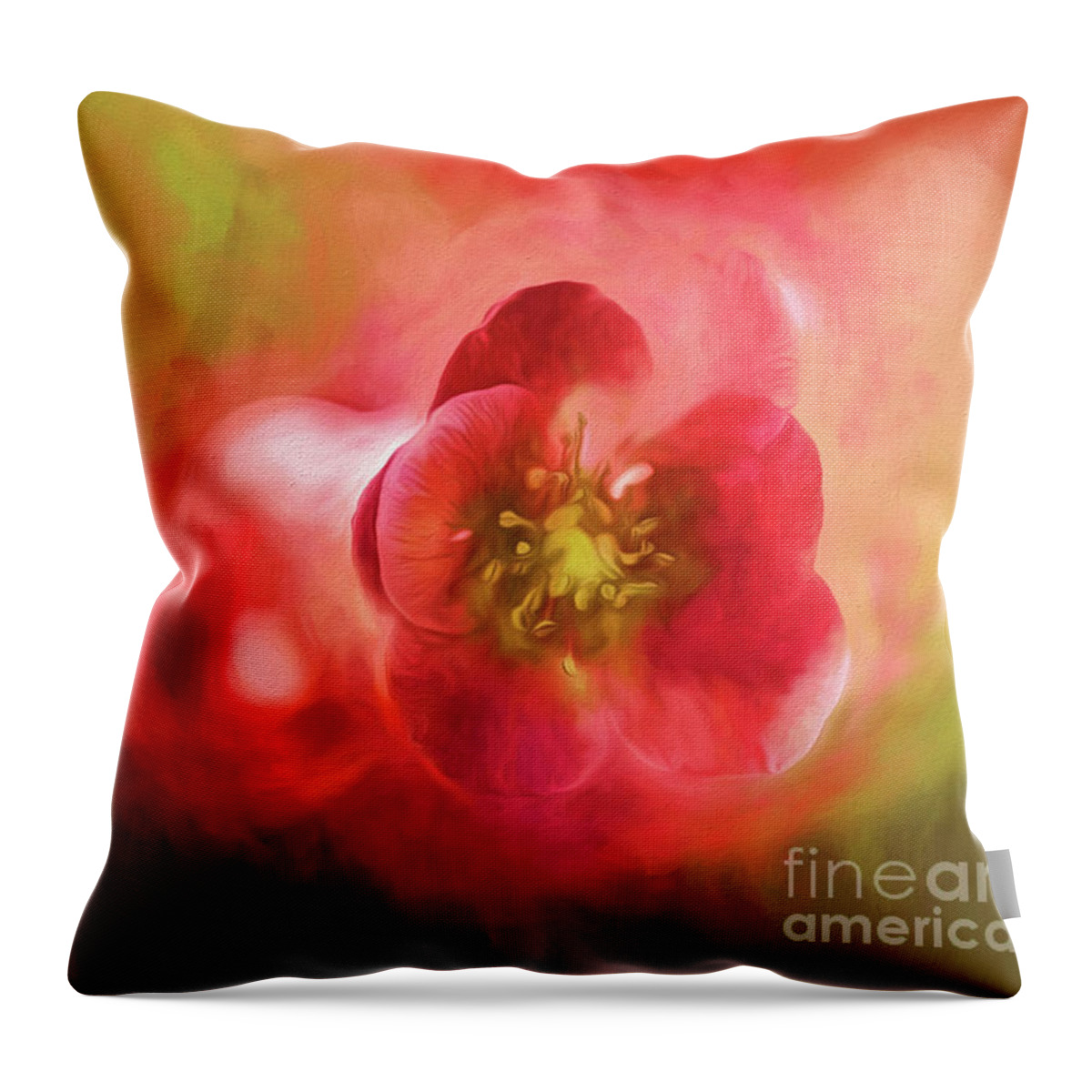 Flowering Quince Throw Pillow featuring the photograph Heart Centered Love by Mary Lou Chmura