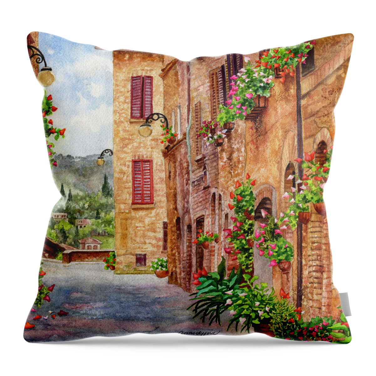Italy Painting Throw Pillow featuring the painting Hearts A'Bloom II by Anne Gifford
