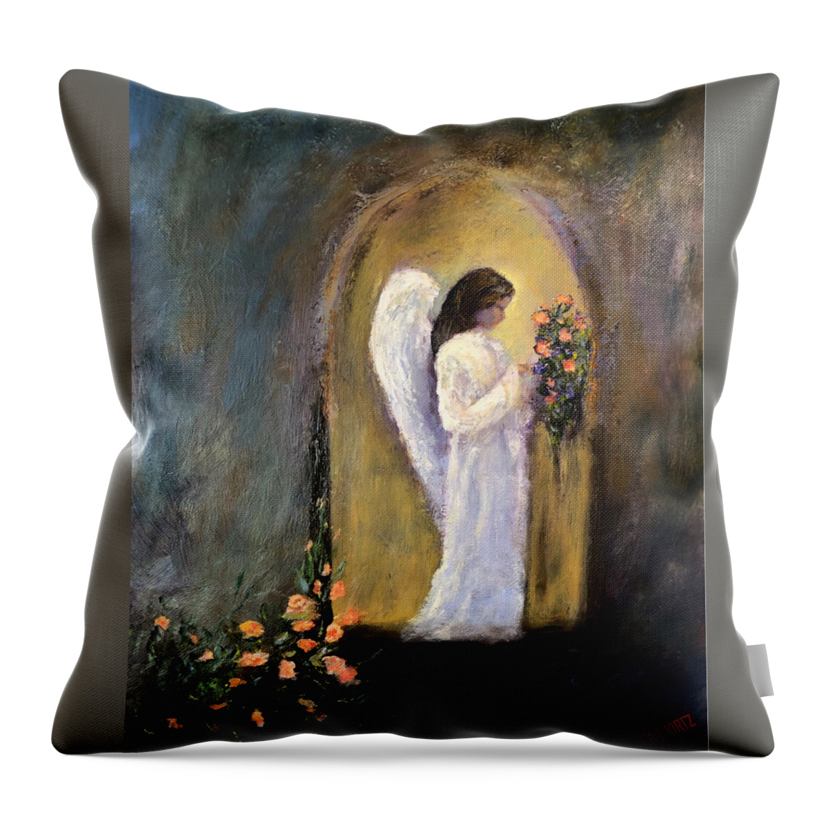 Angel Throw Pillow featuring the painting Heavenly Visitor by Gail Kirtz