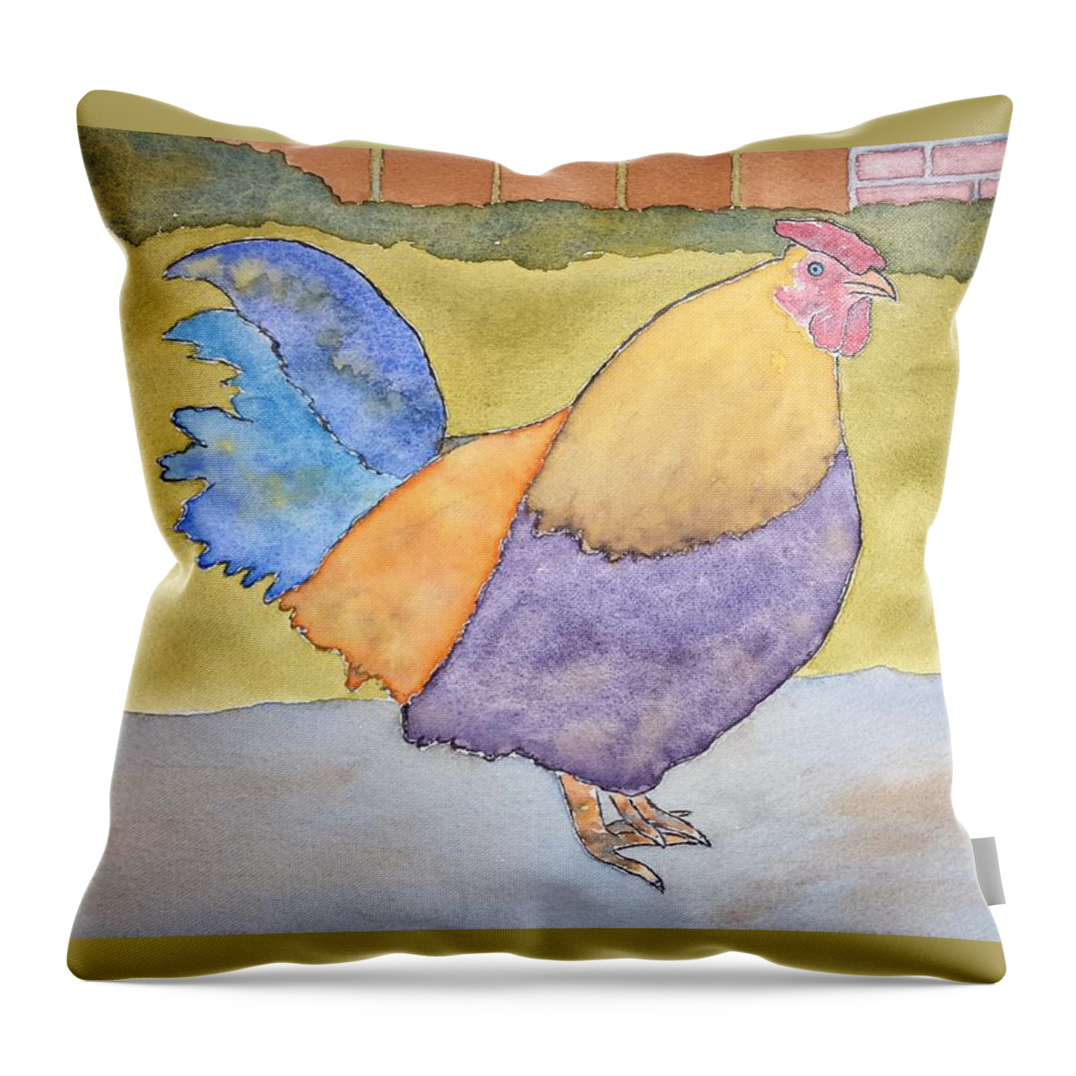 Watercolor Throw Pillow featuring the painting Hen of Lore by John Klobucher