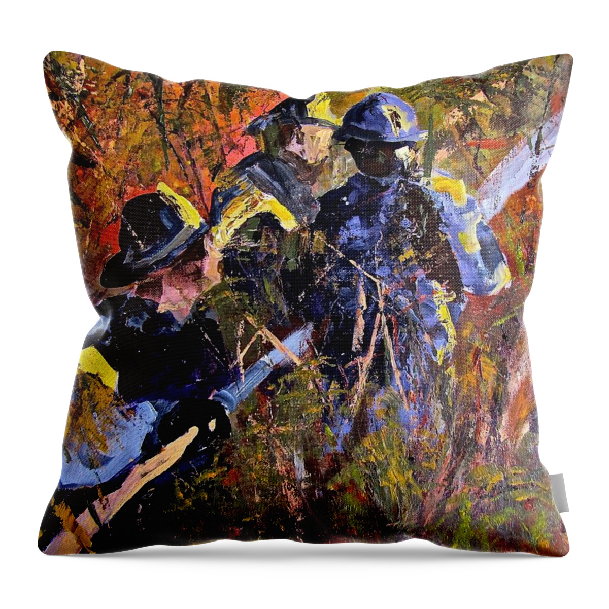 Fire Throw Pillow featuring the painting Heros by Barbara O'Toole