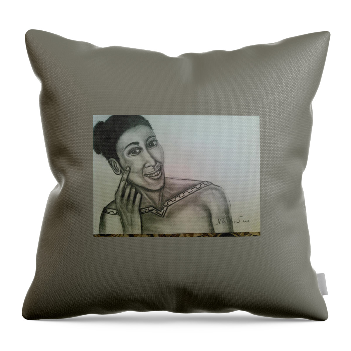 Drawing Throw Pillow featuring the drawing Herthinking by Andrew Johnson