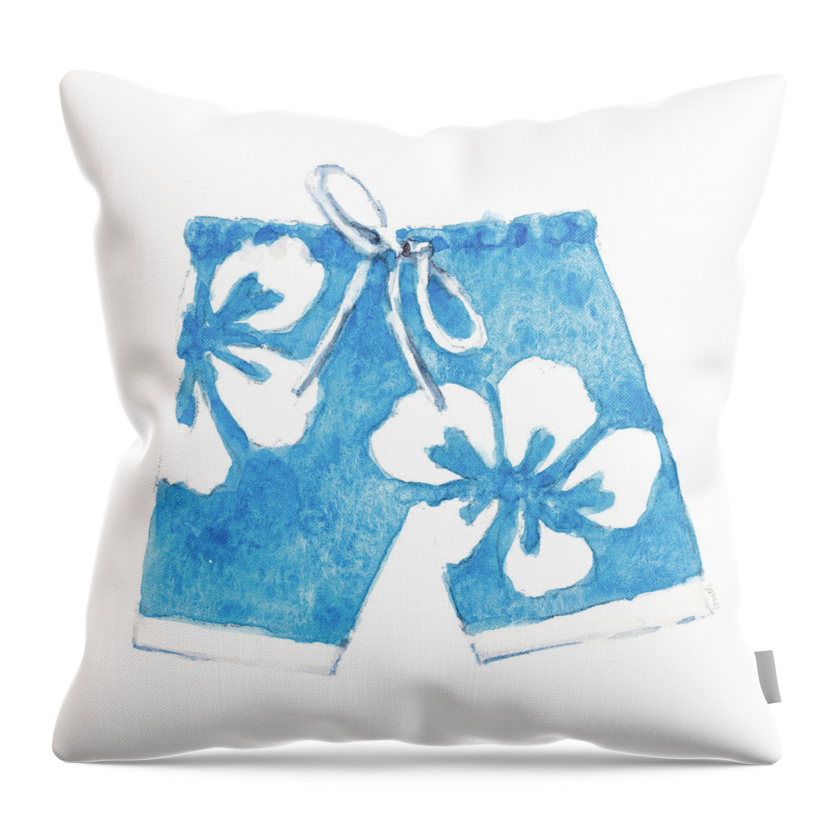 Hibiscus Throw Pillow featuring the mixed media Hibiscus Blue Board Trunks by Lanie Loreth