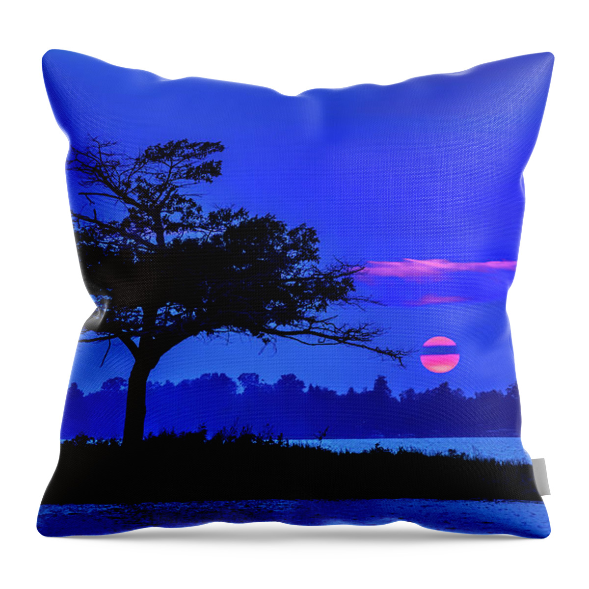 Cherry Red Sunset Throw Pillow featuring the photograph Higgins Lake Cherry Red Sunset by Joe Holley