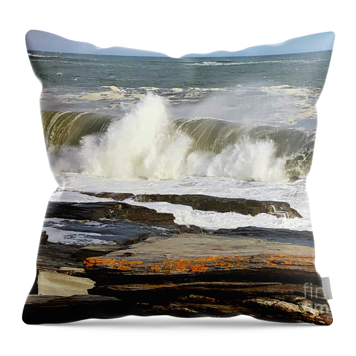 Winter Throw Pillow featuring the painting High Surf Warning by Jeanette French