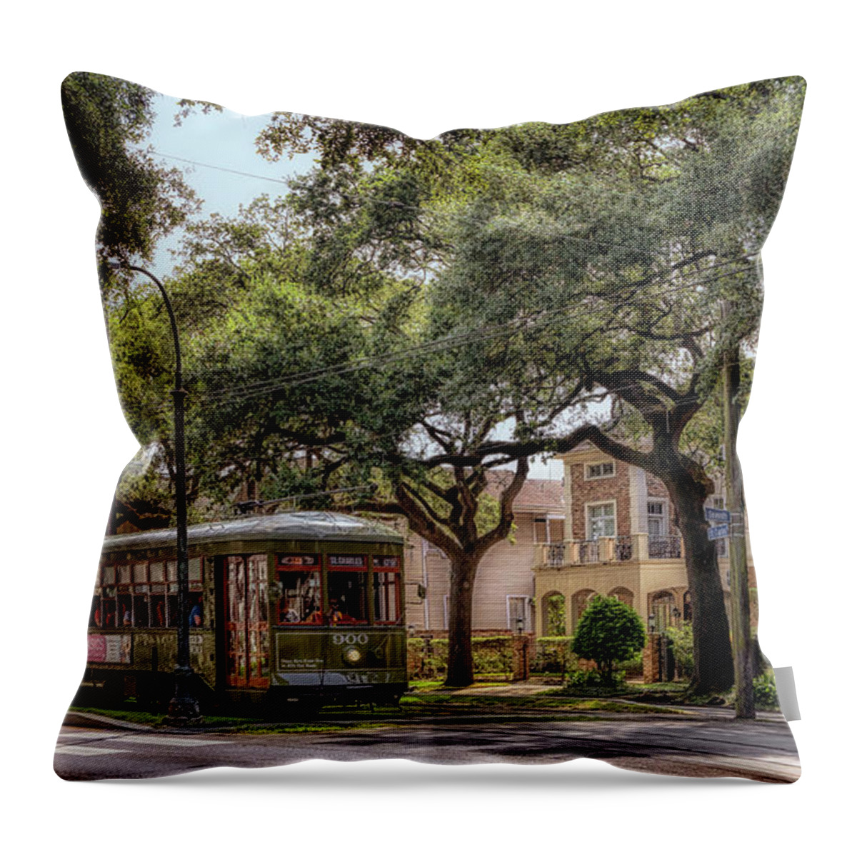 Garden District Throw Pillow featuring the photograph Historic St. Charles Streetcar by Susan Rissi Tregoning