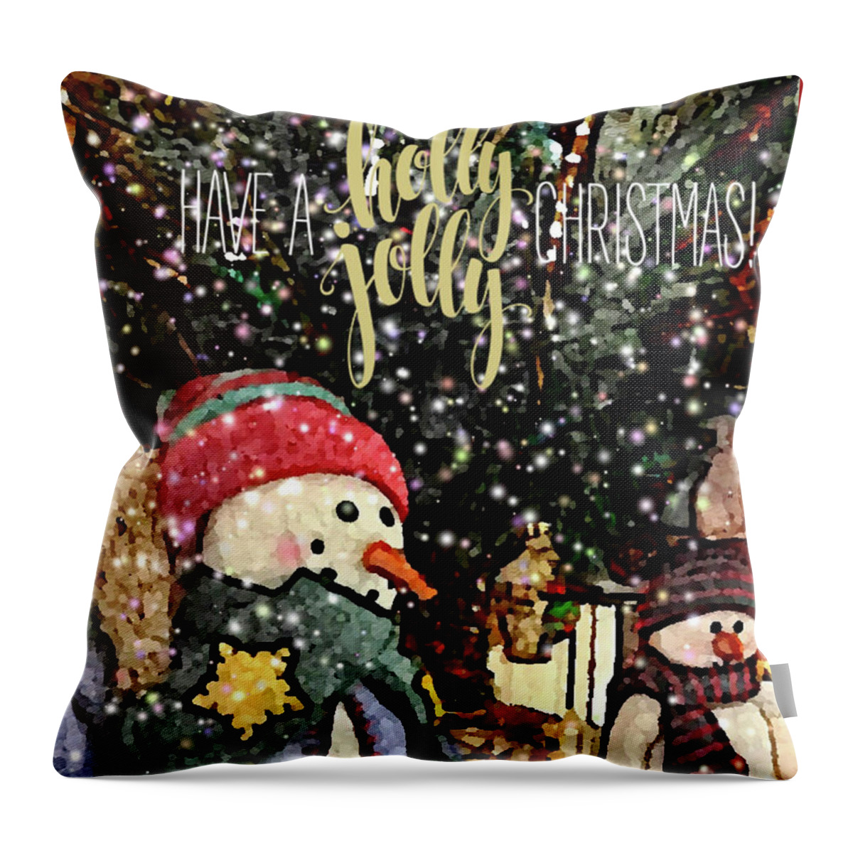 Christmas Throw Pillow featuring the digital art Holly Jolly Snowman by Jackie MacNair