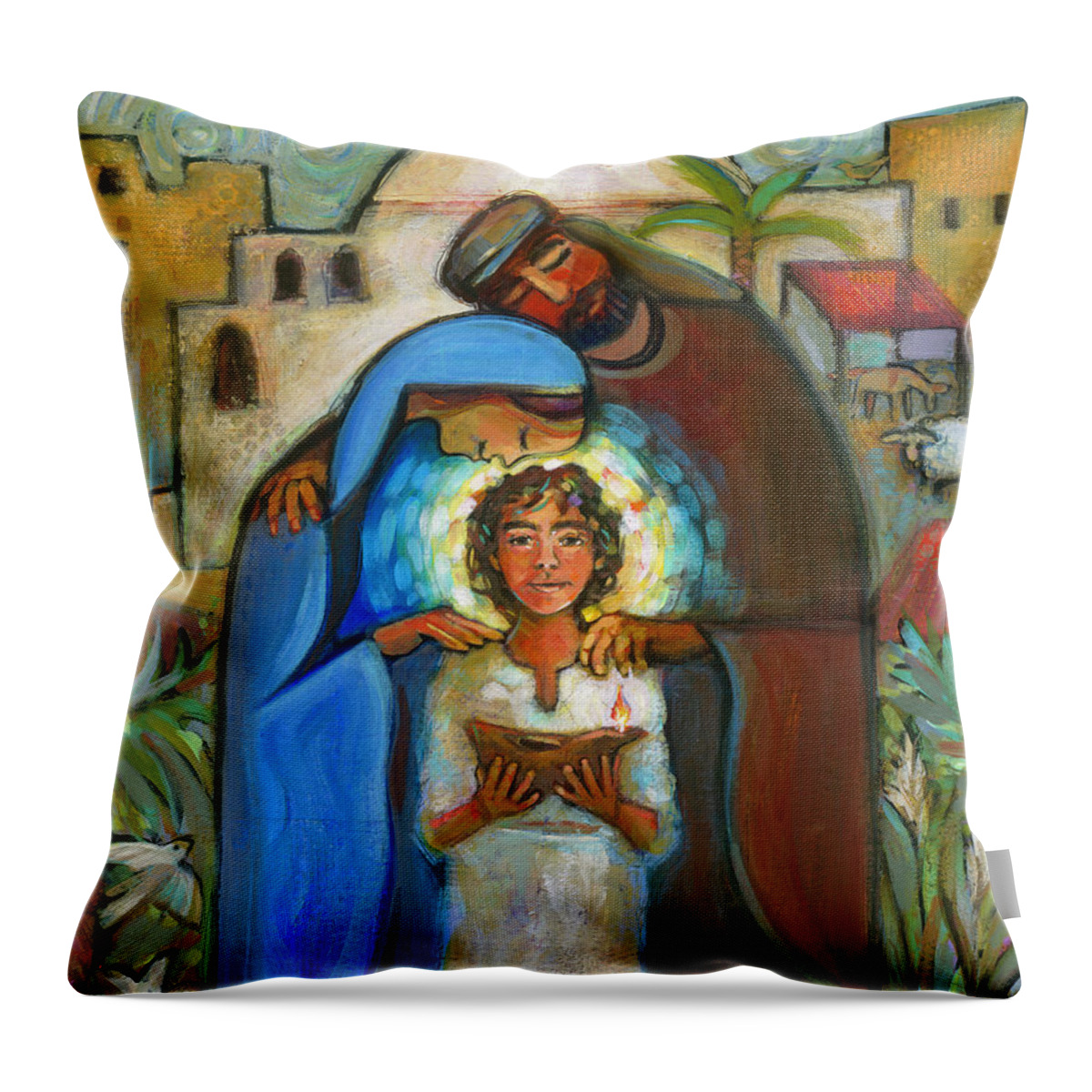Jen Norton Throw Pillow featuring the painting Holy Family by Jen Norton