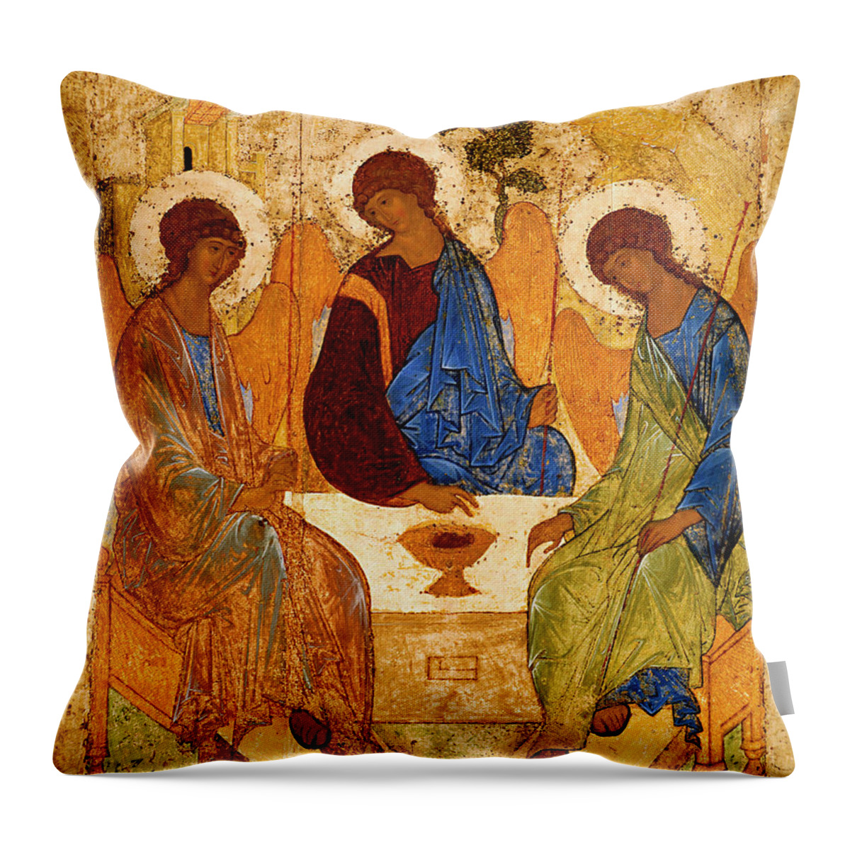 Holy Trinity Throw Pillow featuring the painting Holy Trinity by Andrei Rublev
