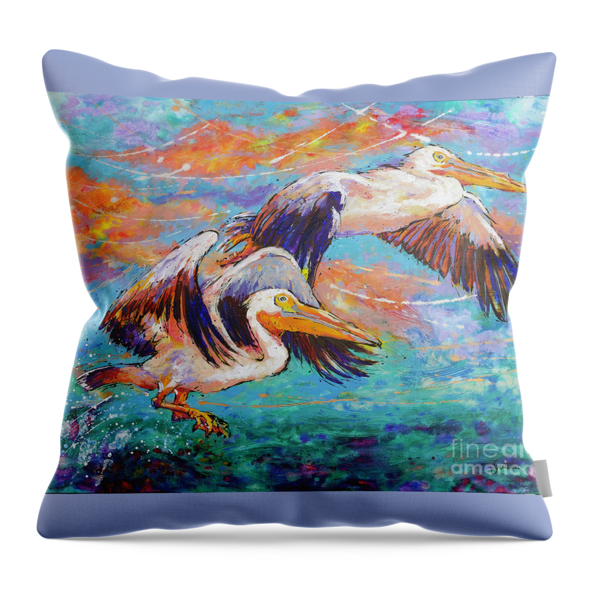  Throw Pillow featuring the painting Homeward Bound Pelicans by Jyotika Shroff