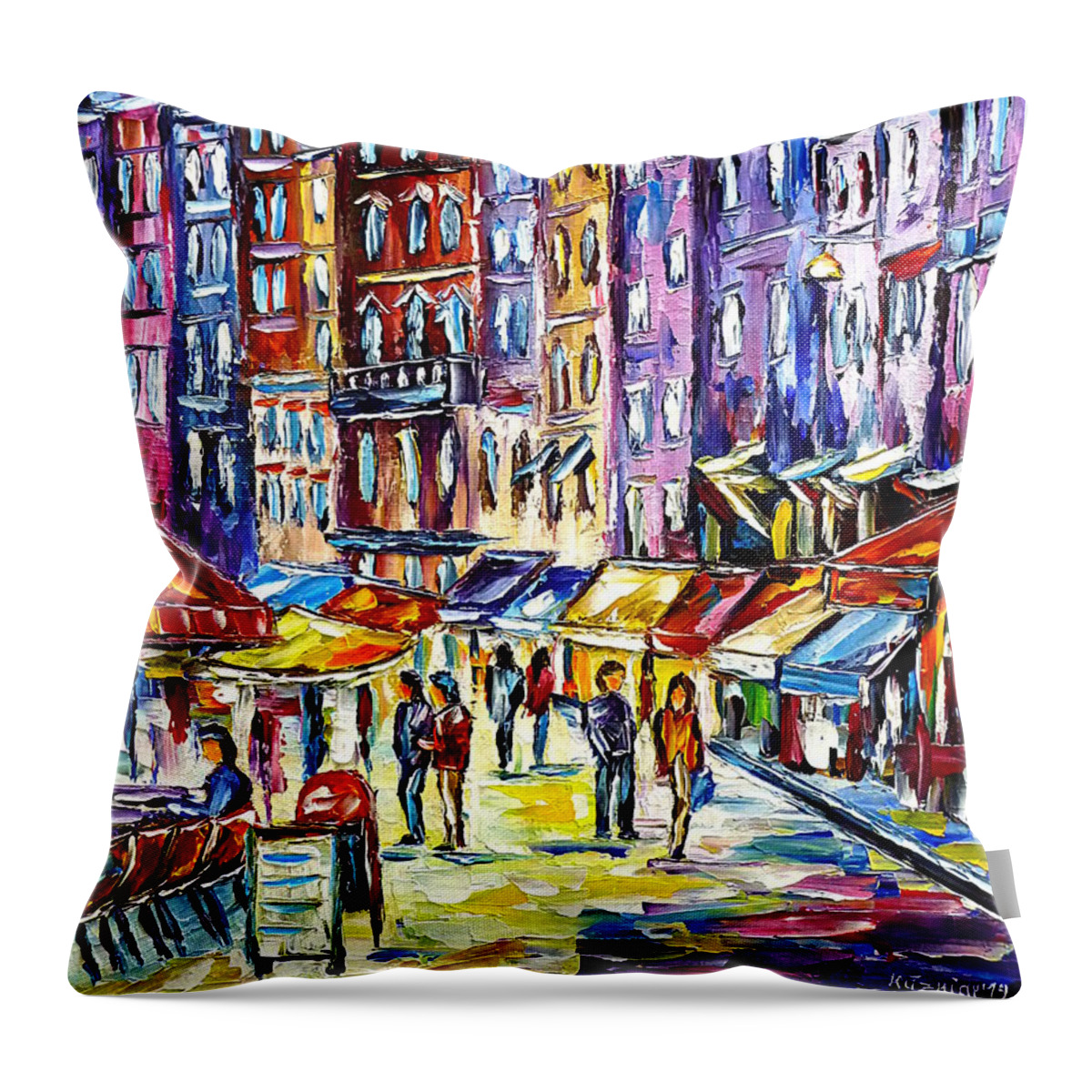 I Love Honfleur Throw Pillow featuring the painting Honfleur Walk by Mirek Kuzniar