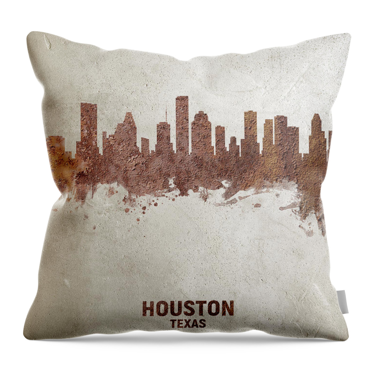 Houston Throw Pillow featuring the digital art Houston Texas Rust Skyline by Michael Tompsett
