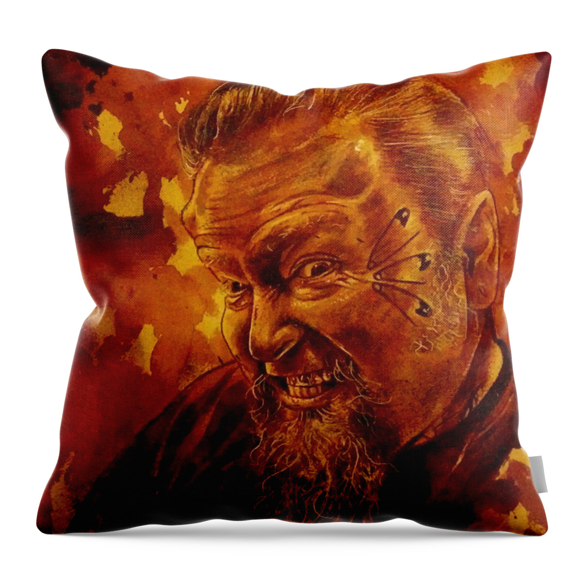 Ryan Almighty Throw Pillow featuring the painting Human Blood Artist Self Portrait - fresh blood by Ryan Almighty