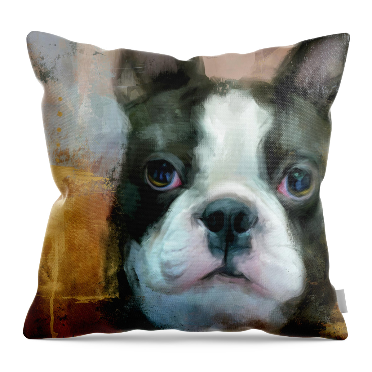 Colorful Throw Pillow featuring the painting I Adore You Boston Terrier Art by Jai Johnson