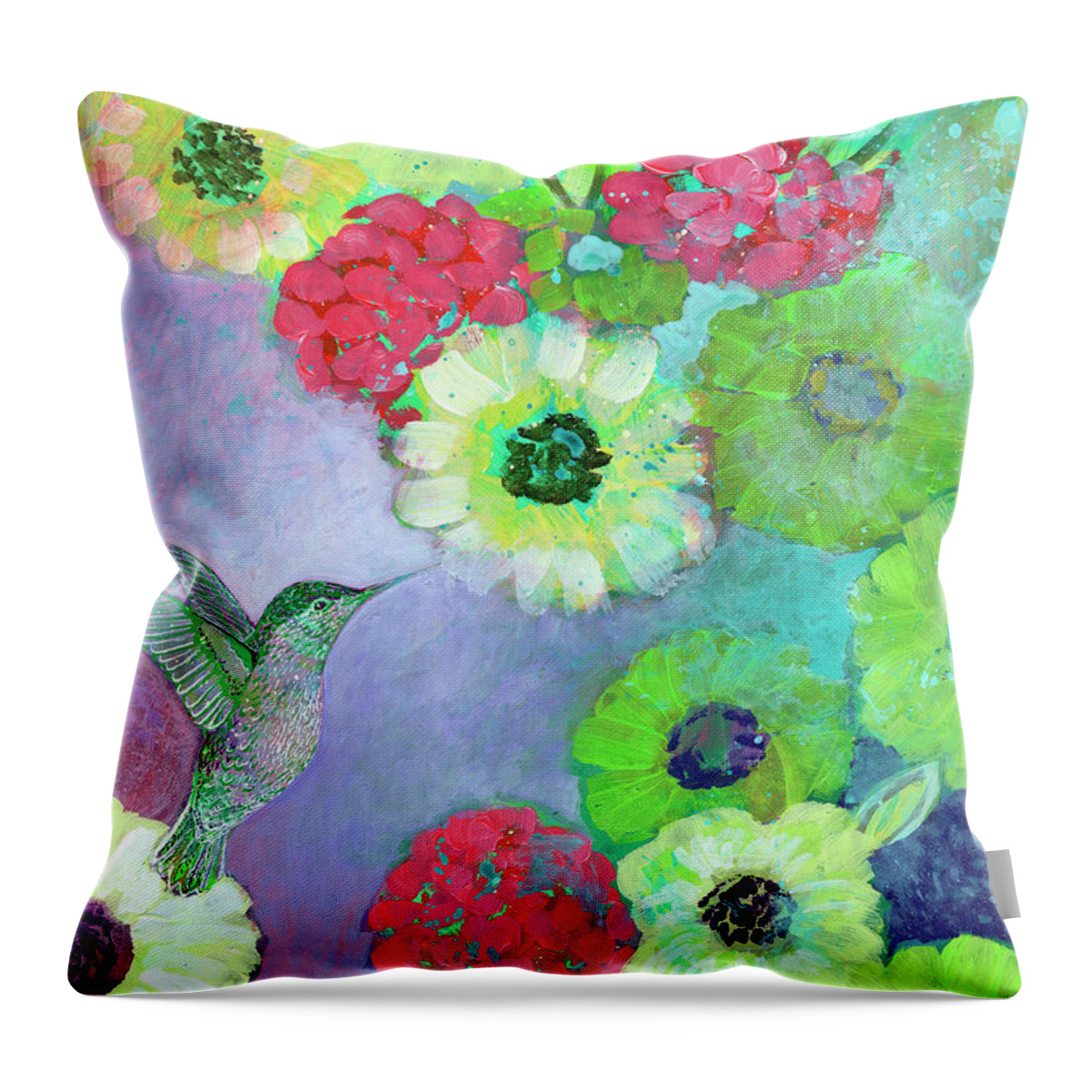 Hummingbird Throw Pillow featuring the painting I Am the Morning Dew by Jennifer Lommers