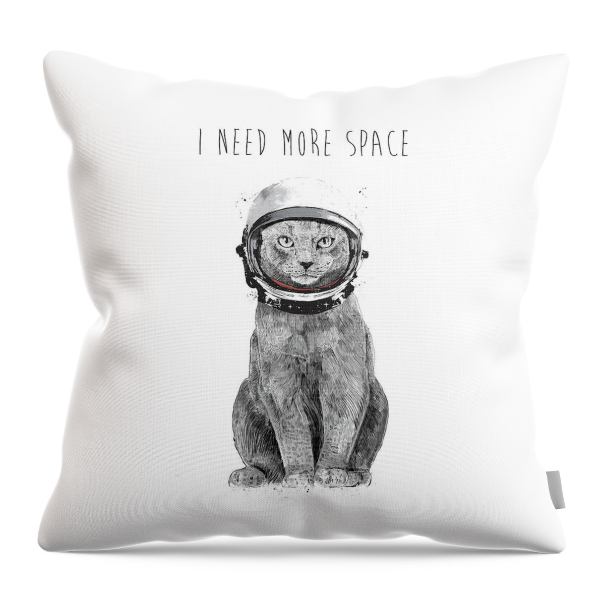 Cat Throw Pillow featuring the drawing I need more space by Balazs Solti