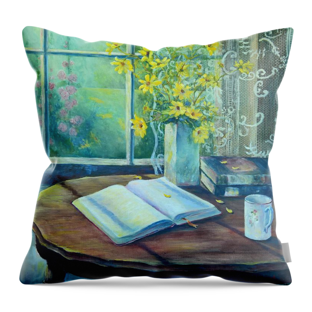 Bible Throw Pillow featuring the painting I Start My Day by ML McCormick
