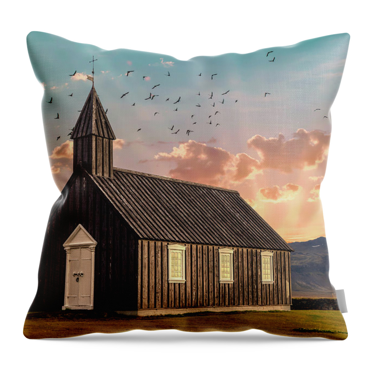 Iceland Throw Pillow featuring the photograph Iceland Chapel by David Letts