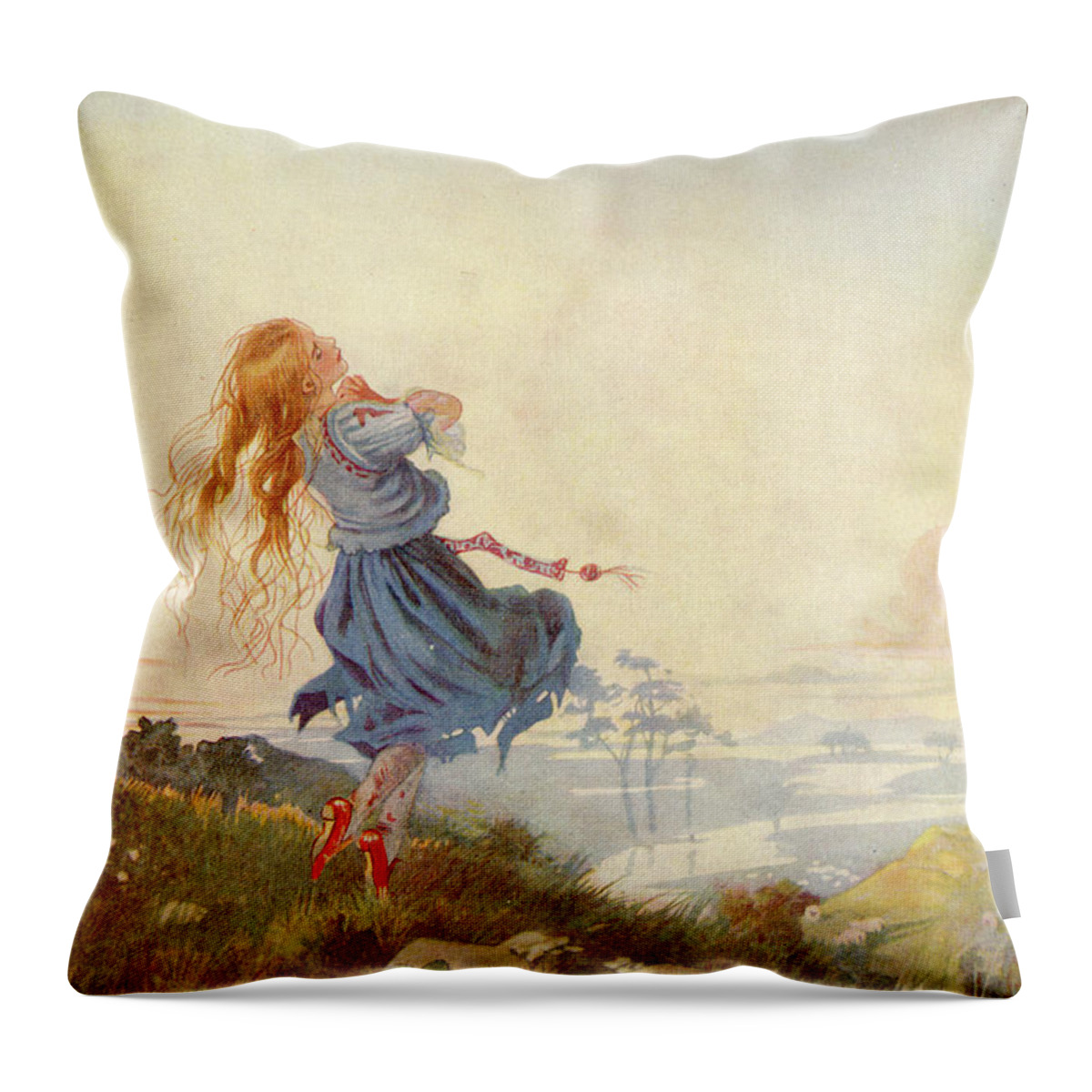 Red Shoes Throw Pillow featuring the mixed media Illustration for The Red Shoes by Honor C Appleton