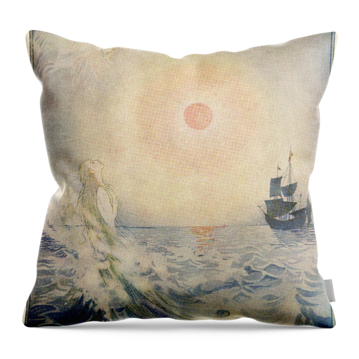 Little Mermaid Throw Pillow featuring the mixed media The Little Mermaid, Illustration from by Honor C Appleton