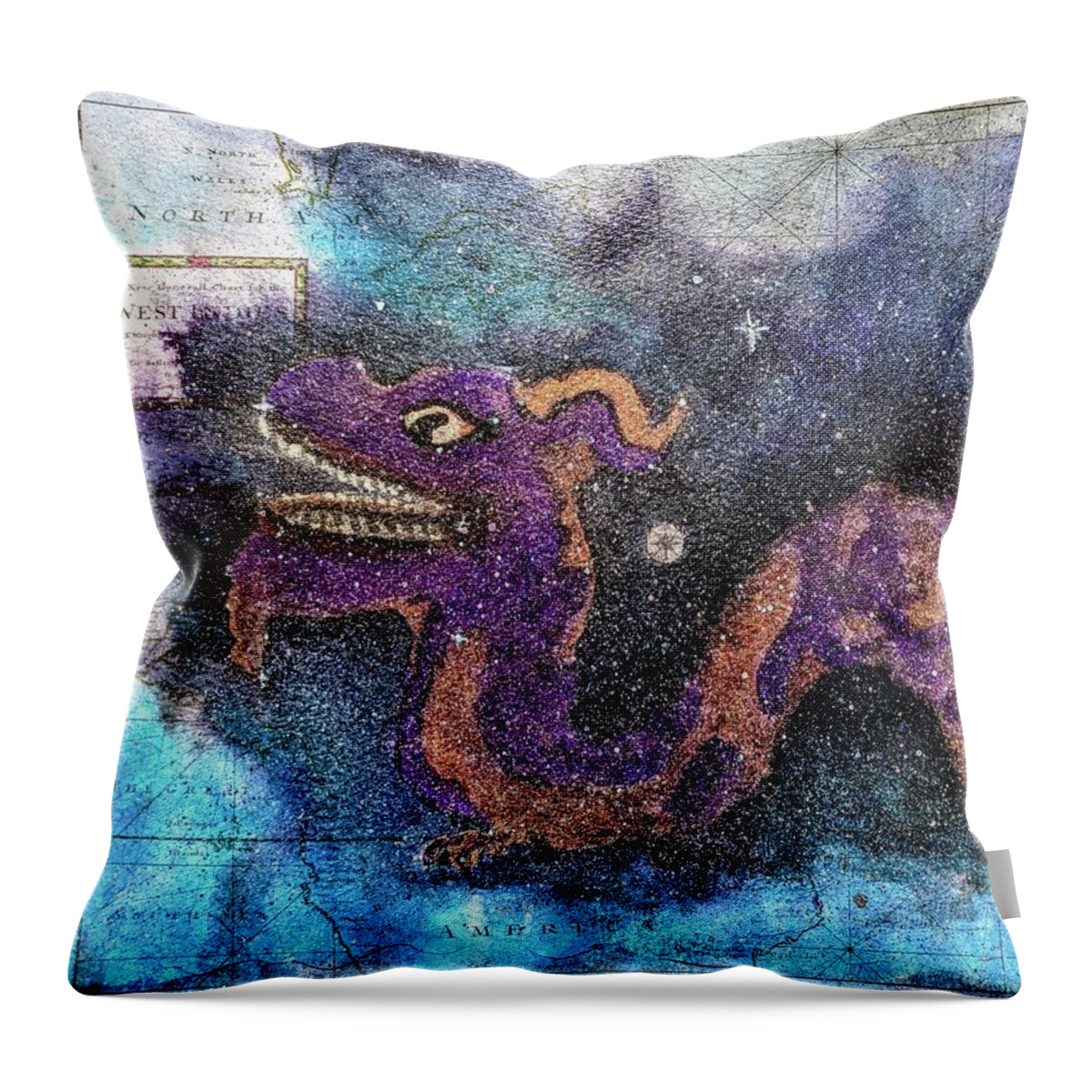 Dragon Throw Pillow featuring the painting In the Night Sky by Misty Morehead