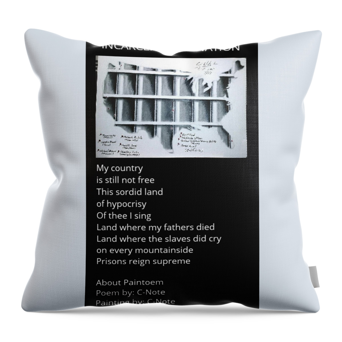 Black Art Throw Pillow featuring the drawing Incarceration Nation Paintoem by Donald C-Note Hooker