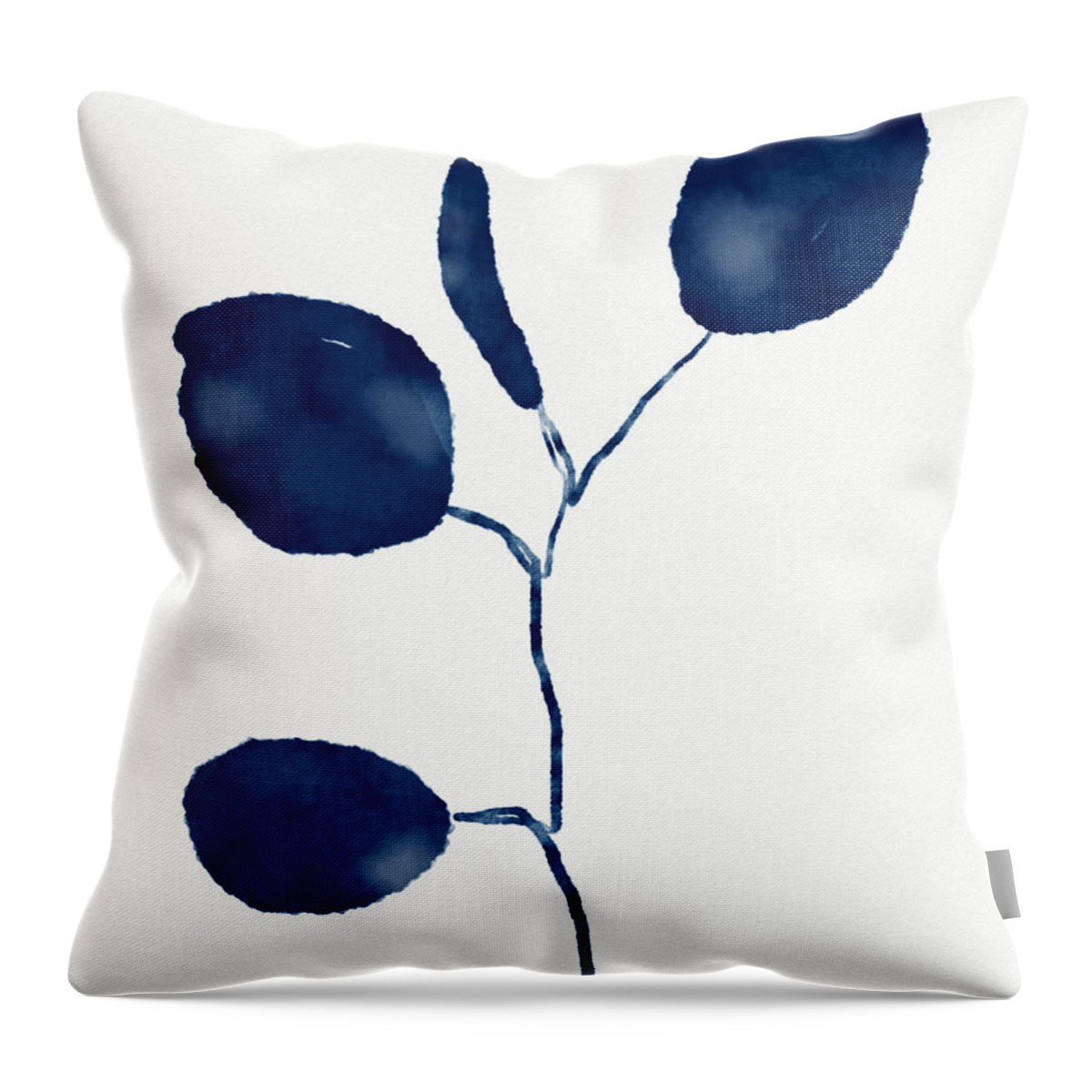 Botanical Throw Pillow featuring the mixed media Indigo Eucalyptus 2- Art by Linda Woods by Linda Woods