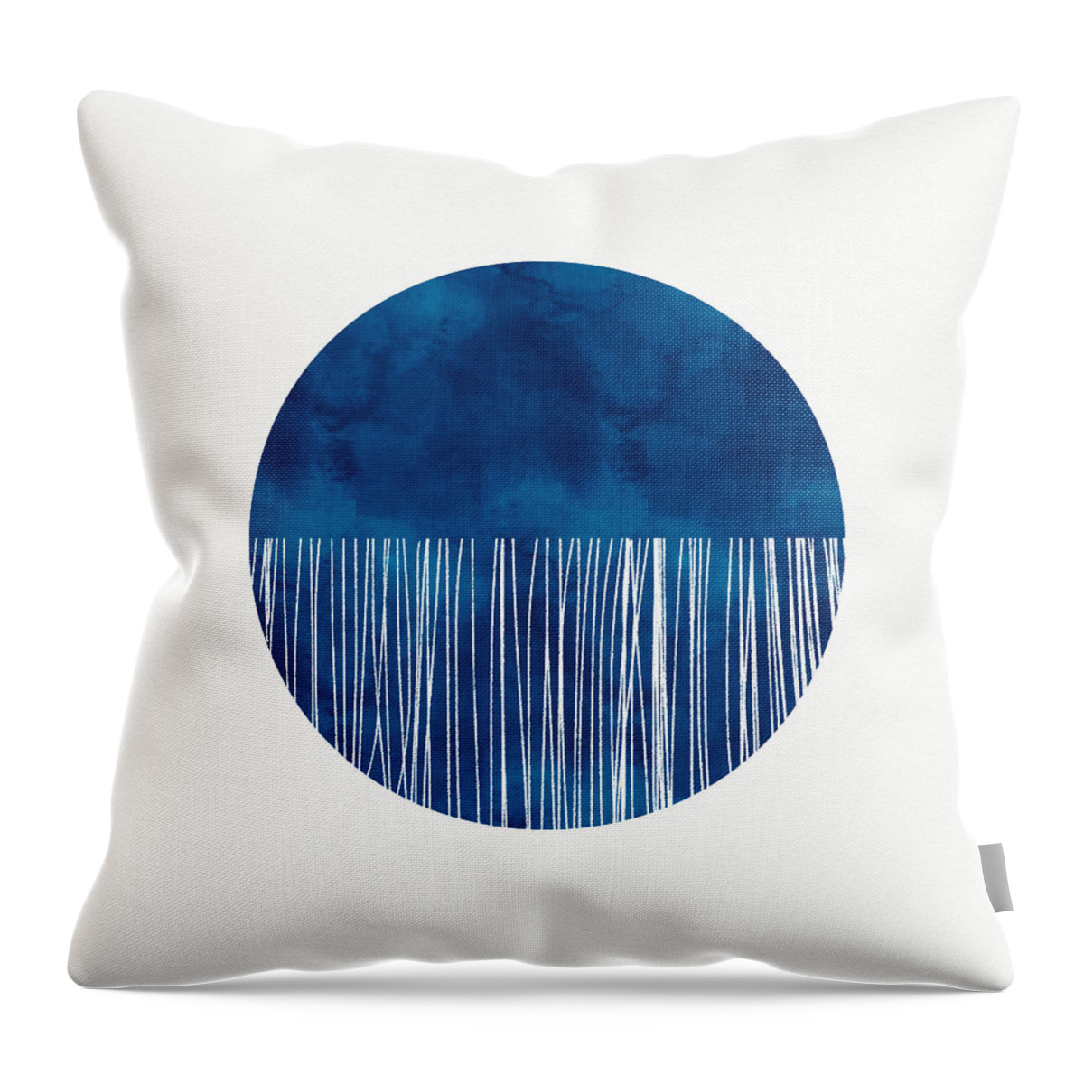 Circle Throw Pillow featuring the mixed media Indigo Moon- Art by Linda Woods by Linda Woods