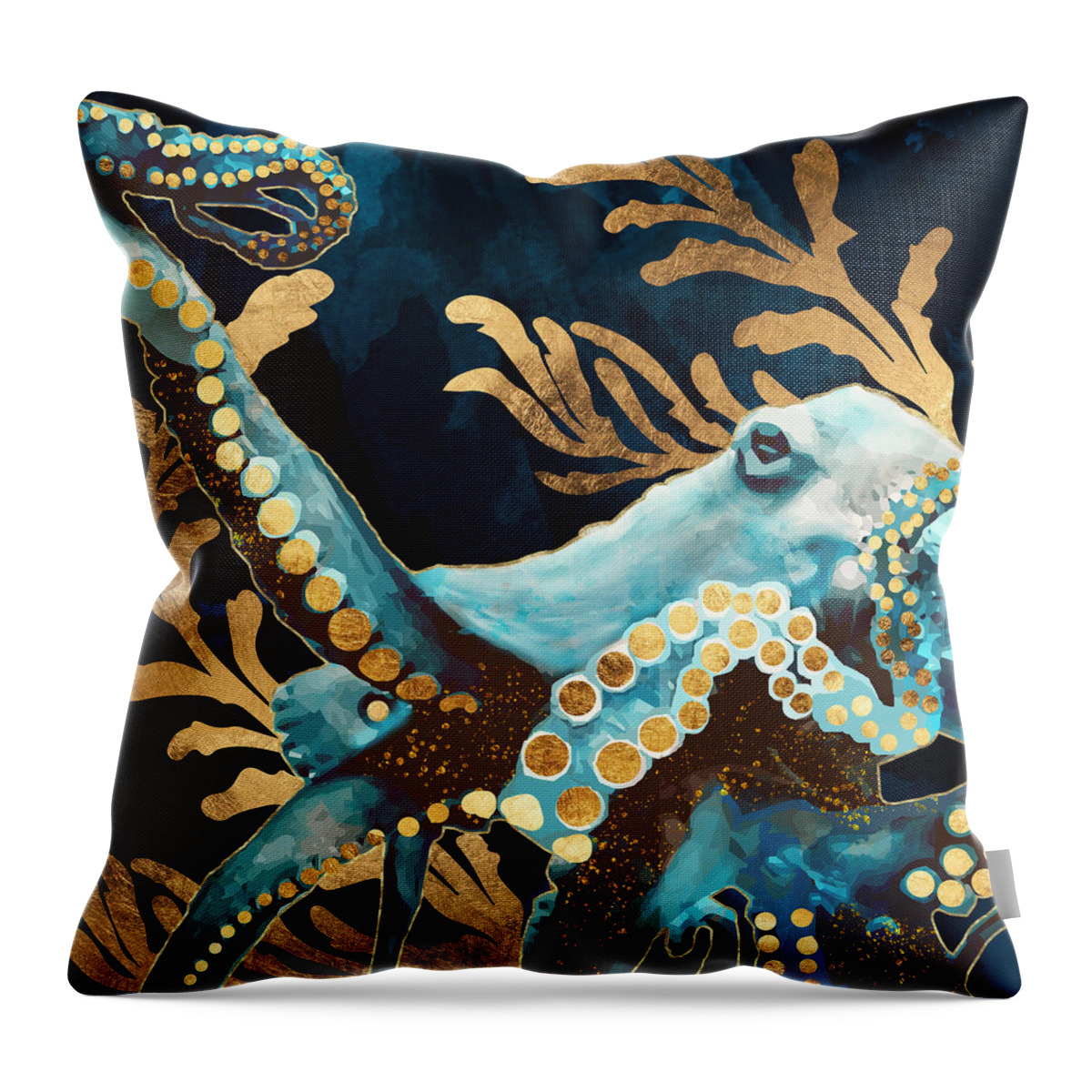 Digital Throw Pillow featuring the digital art Indigo Octopus by Spacefrog Designs